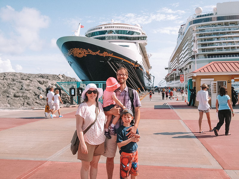 Guide to first time cruising for Disney Cruises and for those afraid to cruise. Family photo on the Disney Fantasy.